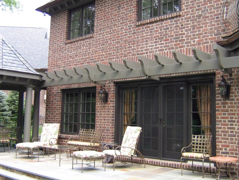 A back porch-like pergola roof.