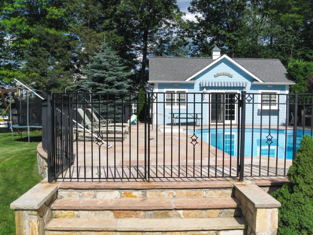 simple metal black pool fence walk gate