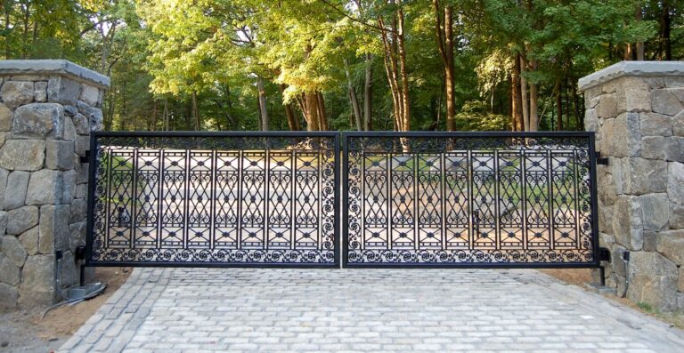 ornate metal driveway gate