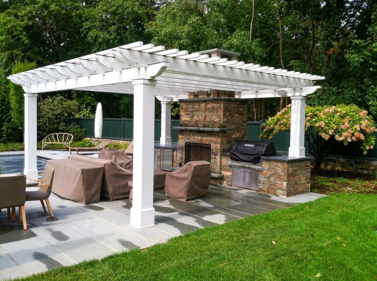 white pergola over grill