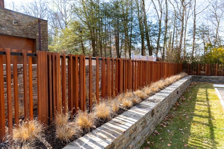 modern wooden pool fencing