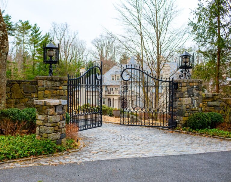 stone and metal driveway gate