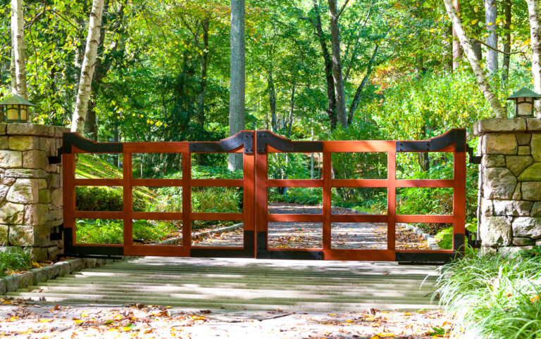 Wood driveway gate mahogany