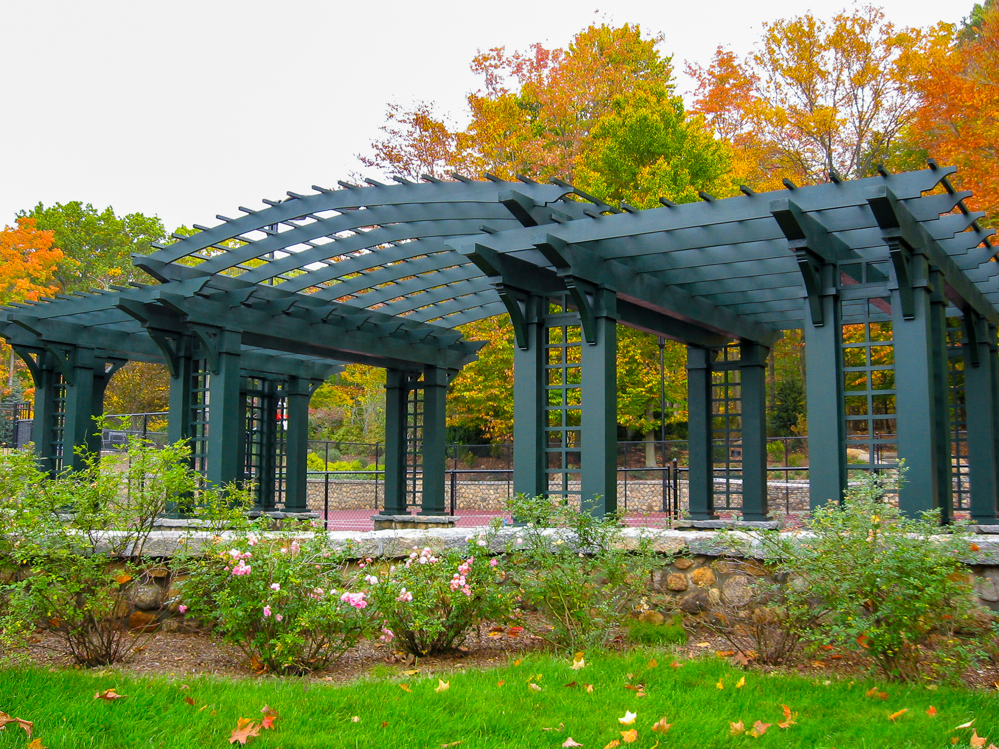 Green elaborate custom pergola