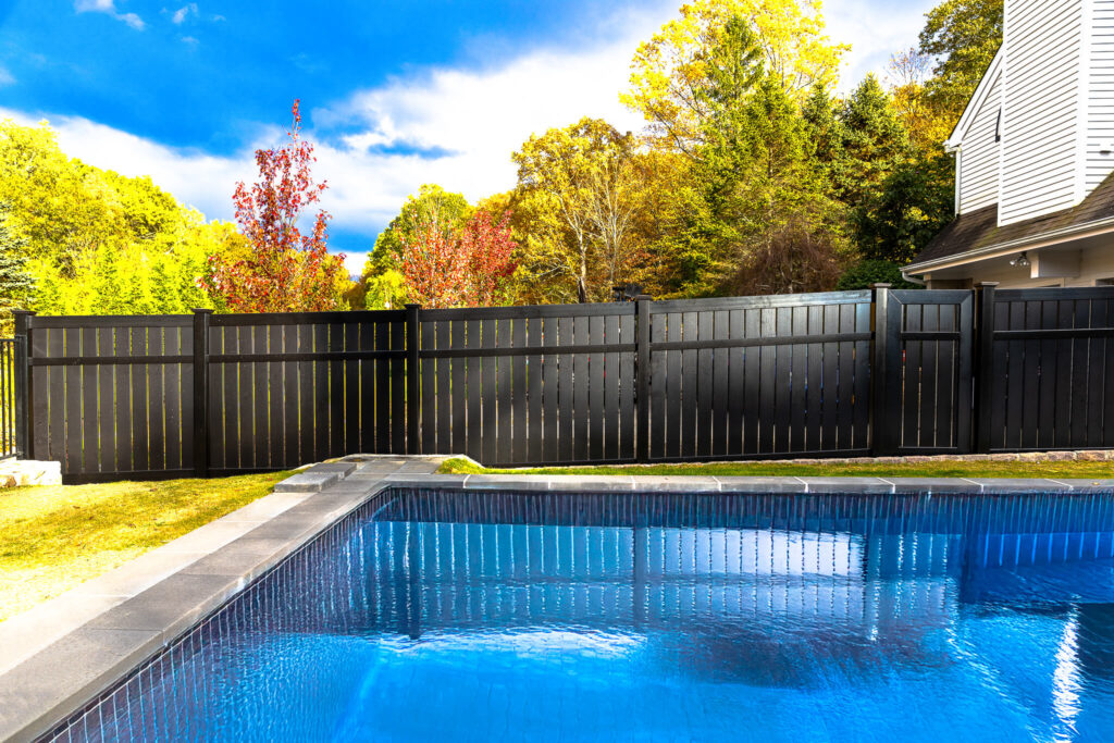black privacy wood fence for pool area