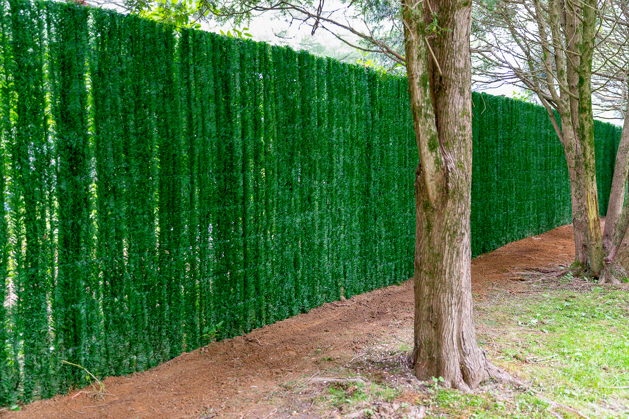 Tall Secure Fence with Green Privacy Overlayment