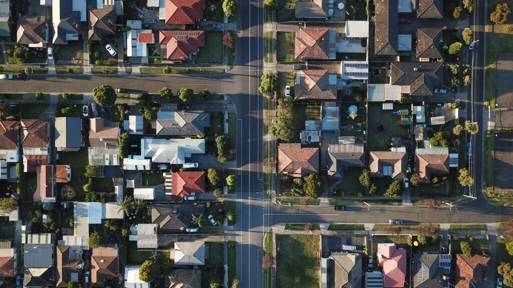 good neighborhood drone view of streets